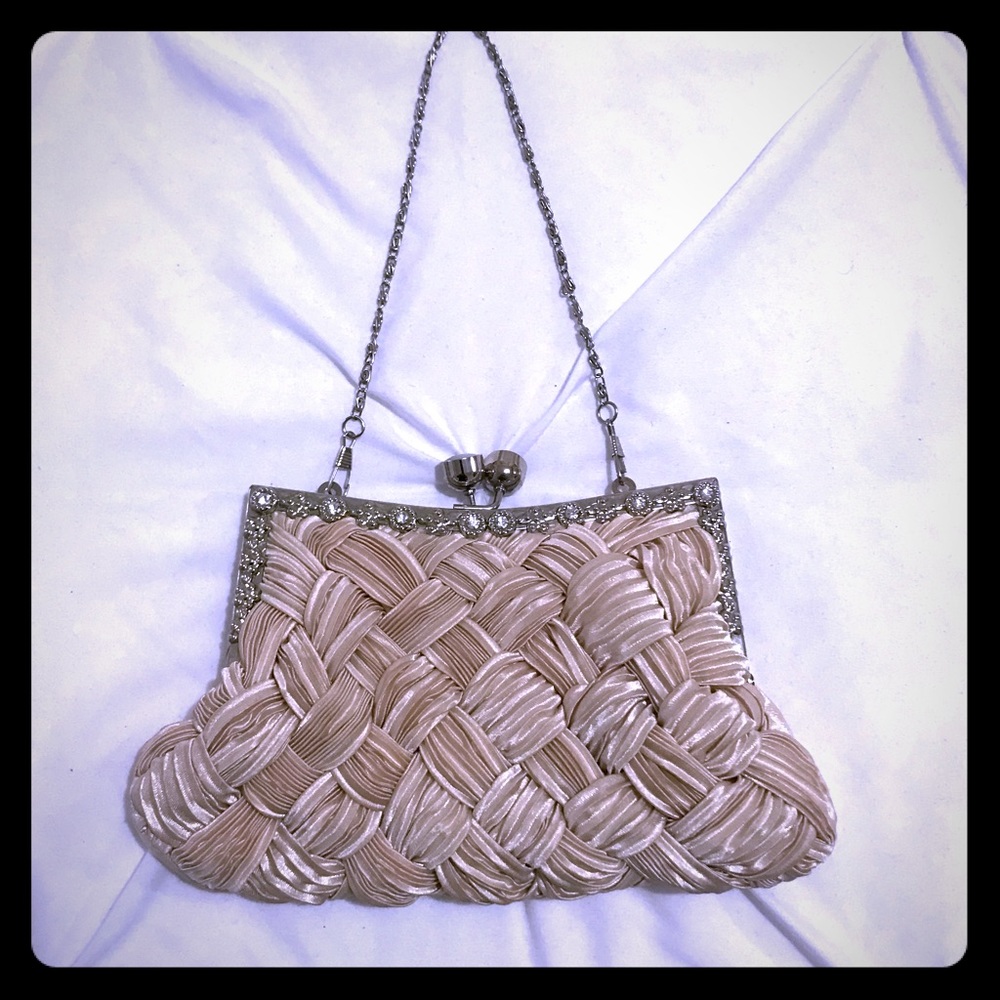 Pleated & Braided Rhinestone studded Clutch Purse